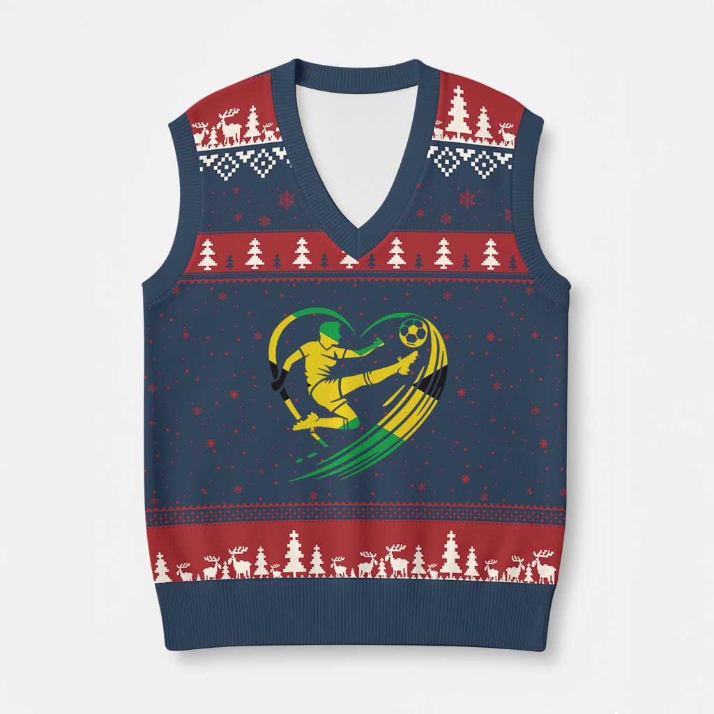 Jamaica Soccer V-Neck Knit Sweater Vest Jamaican Flag Reggae Football Caribbean Pride - Wonder Print Shop
