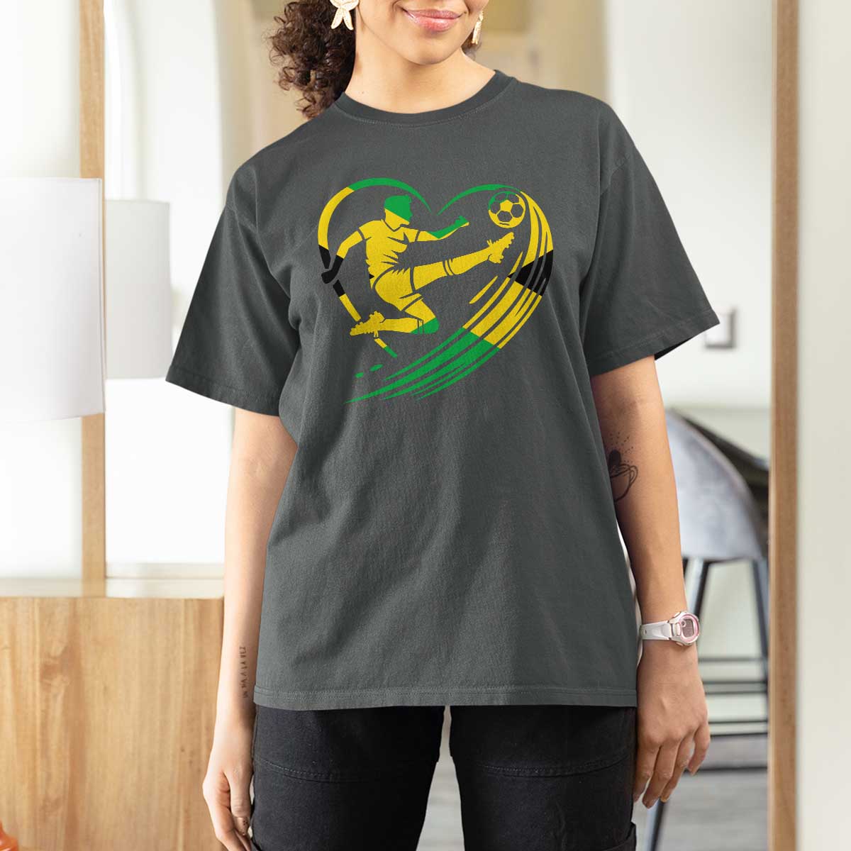 Jamaica Soccer T Shirt For Women Jamaican Flag Reggae Football Caribbean Pride - Wonder Print Shop