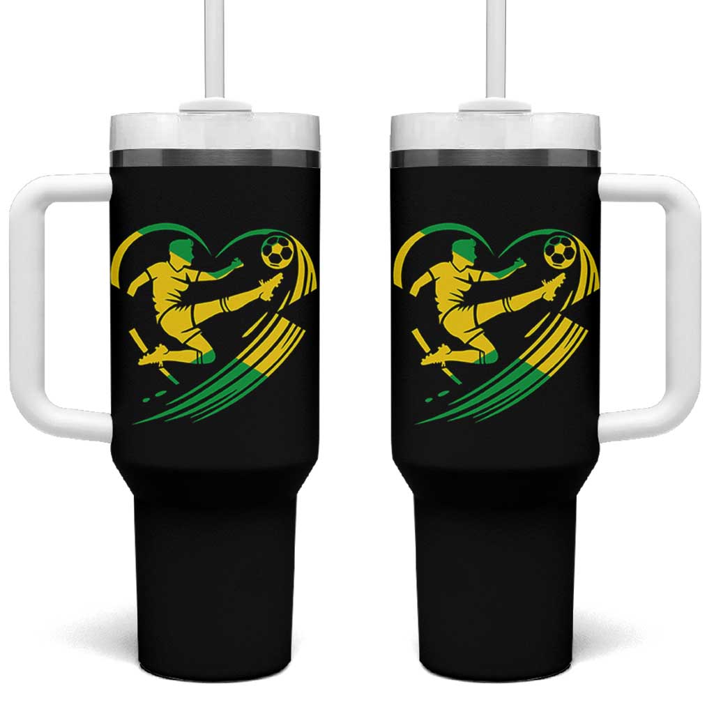 Jamaica Soccer Tumbler With Handle Jamaican Flag Reggae Football Caribbean Pride - Wonder Print Shop
