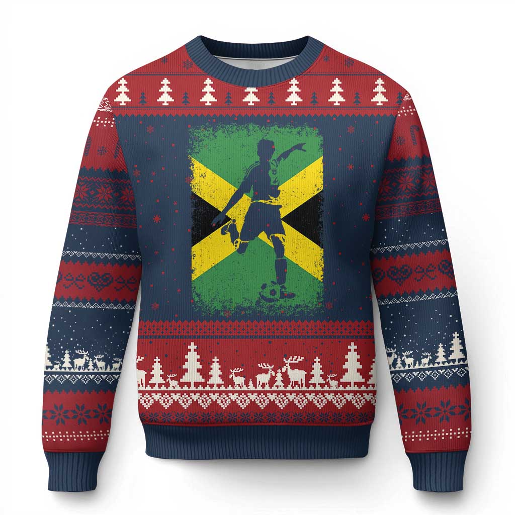 Jamaica Soccer Ugly Christmas Sweater Retro Vintage Watercolors Sport Jamaican Flag - Wonder Print Shop