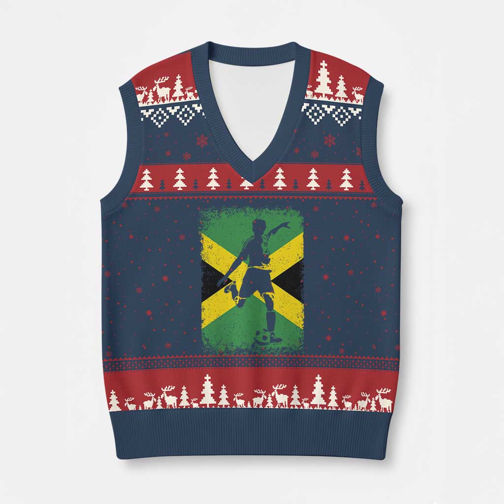 Jamaica Soccer V-Neck Knit Sweater Vest Retro Vintage Watercolors Sport Jamaican Flag - Wonder Print Shop