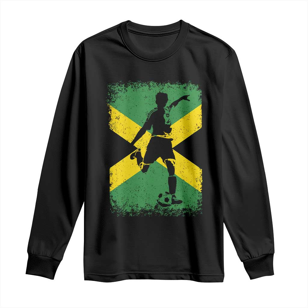 Jamaica Soccer Long Sleeve Shirt Retro Vintage Watercolors Sport Jamaican Flag - Wonder Print Shop