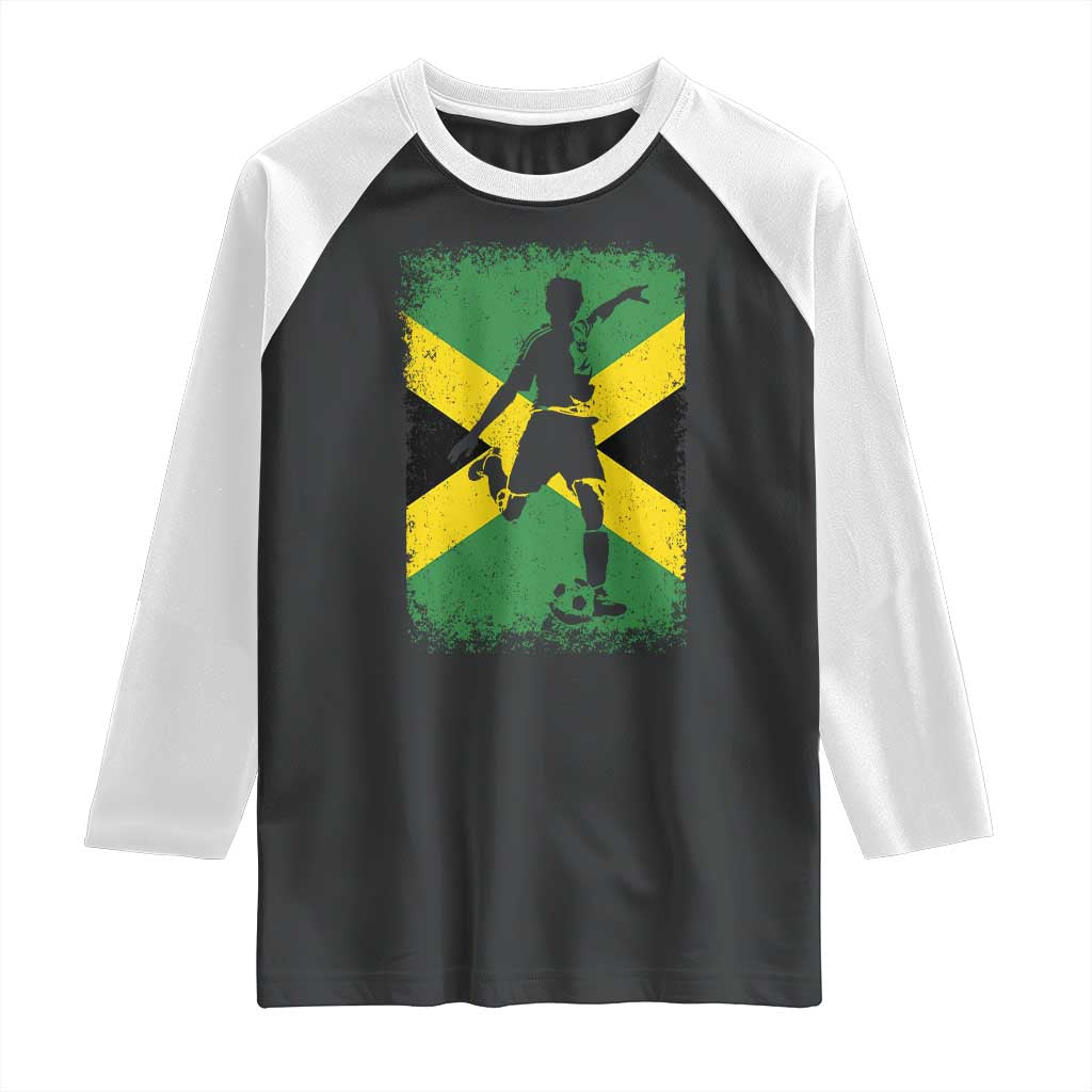 Jamaica Soccer Raglan Shirt Retro Vintage Watercolors Sport Jamaican Flag - Wonder Print Shop