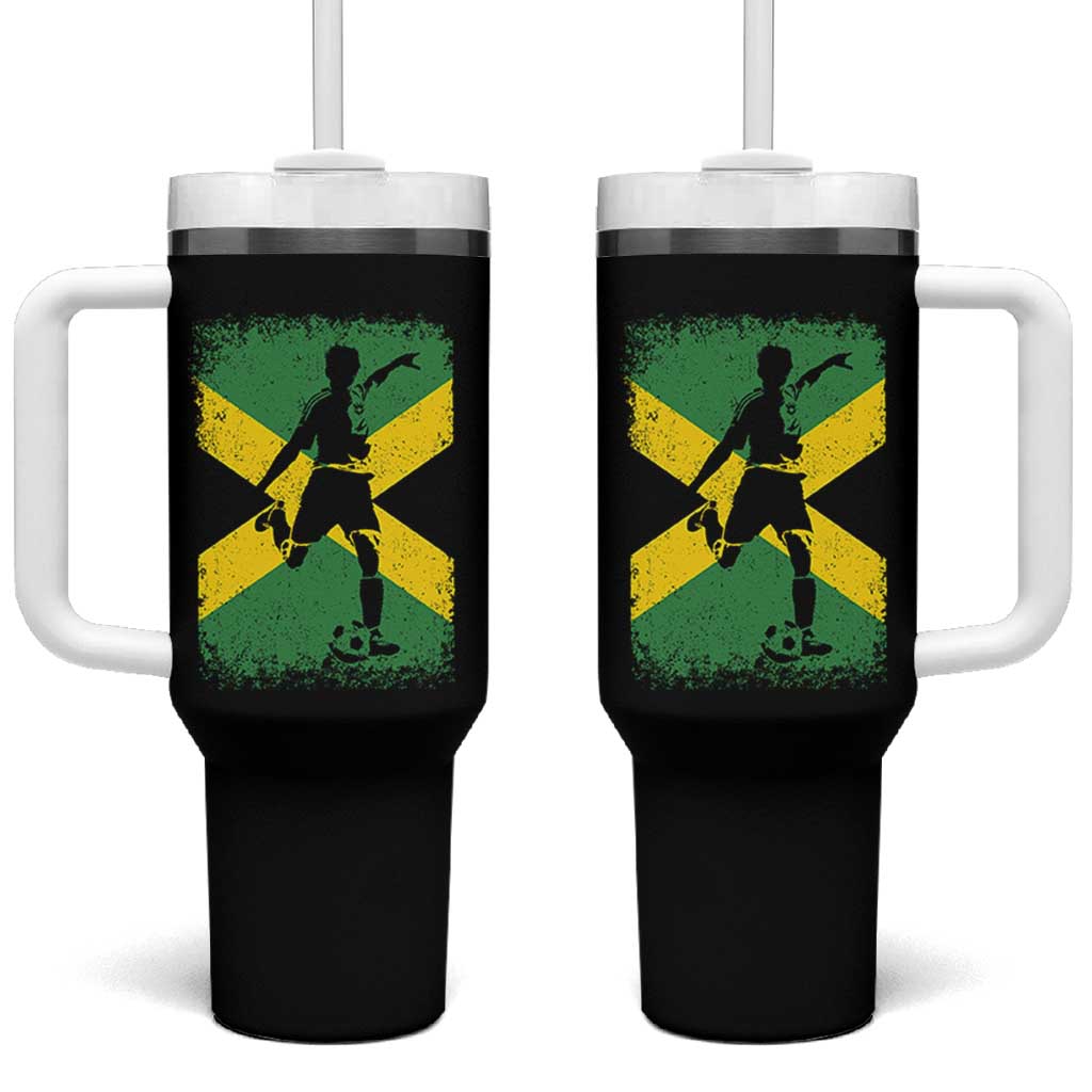 Jamaica Soccer Tumbler With Handle Retro Vintage Watercolors Sport Jamaican Flag - Wonder Print Shop