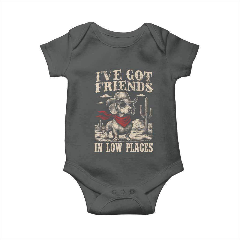 Funny Dachshund Cowboy Baby Onesie Ive Got Friends In Low Places - Wonder Print Shop