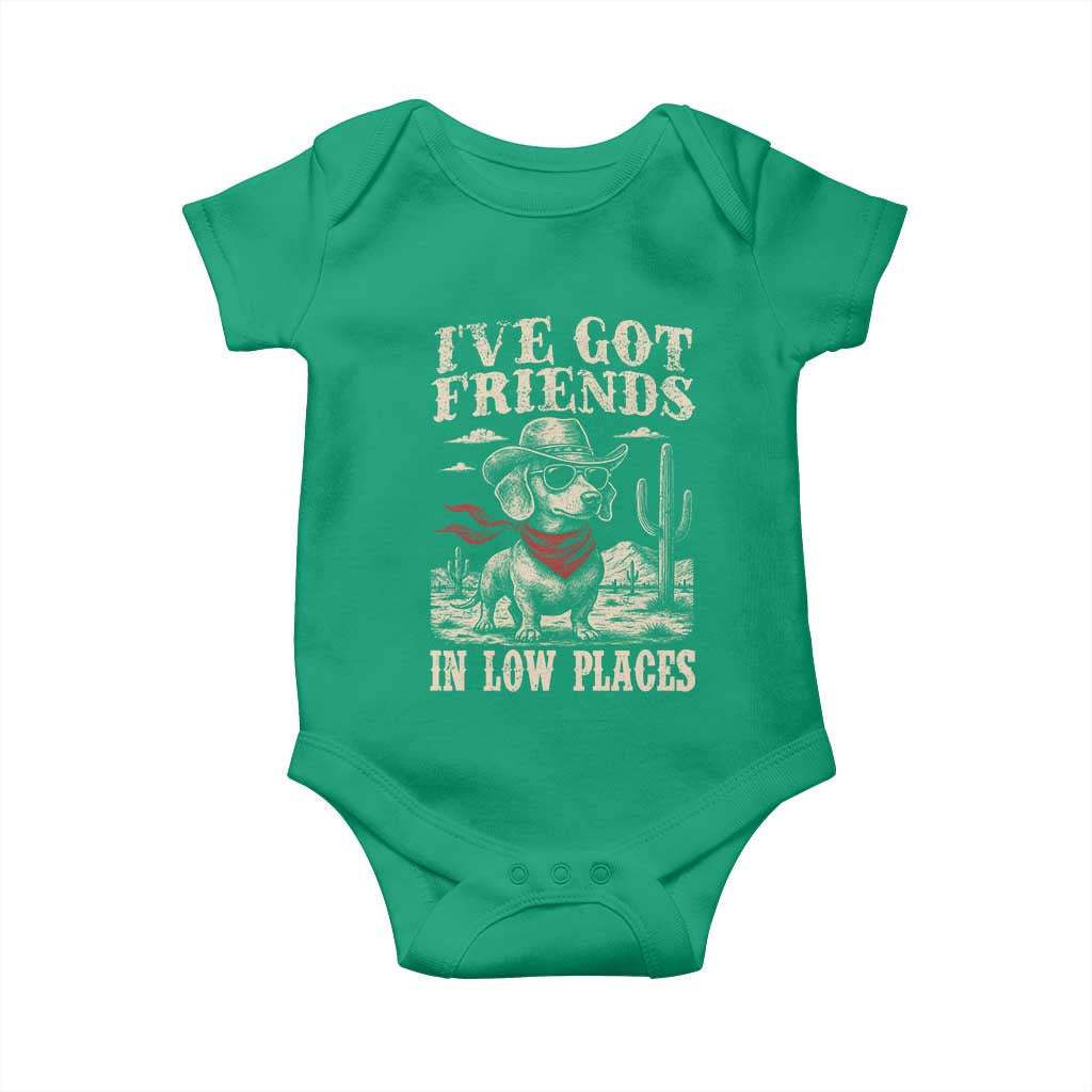 Funny Dachshund Cowboy Baby Onesie Ive Got Friends In Low Places - Wonder Print Shop