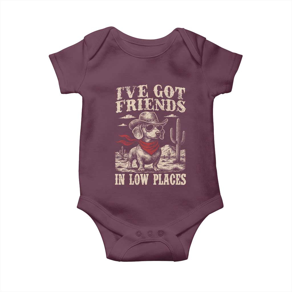 Funny Dachshund Cowboy Baby Onesie Ive Got Friends In Low Places - Wonder Print Shop
