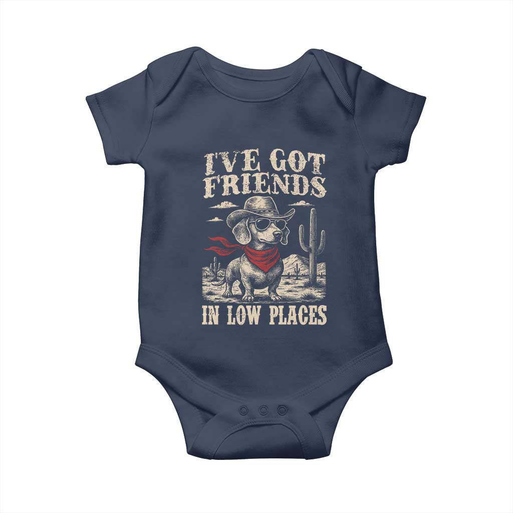 Funny Dachshund Cowboy Baby Onesie Ive Got Friends In Low Places - Wonder Print Shop