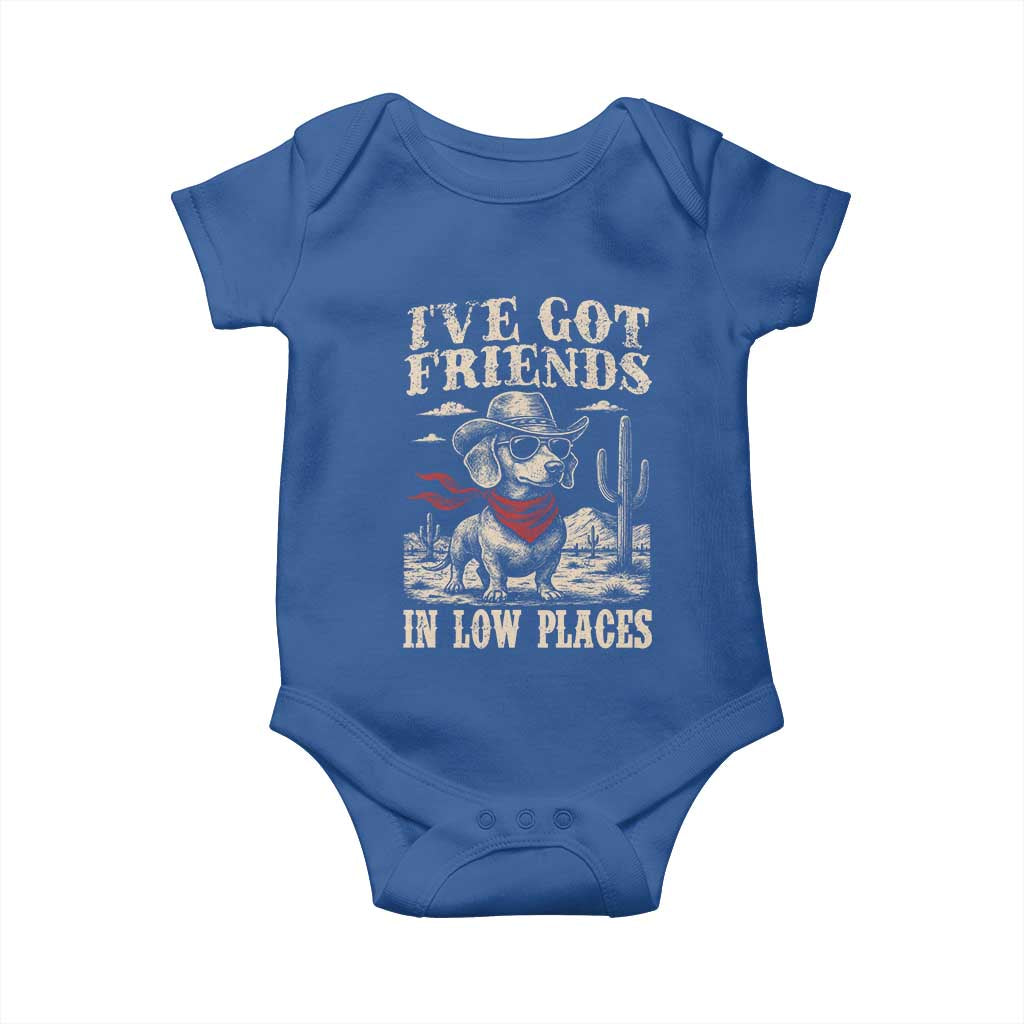 Funny Dachshund Cowboy Baby Onesie Ive Got Friends In Low Places - Wonder Print Shop