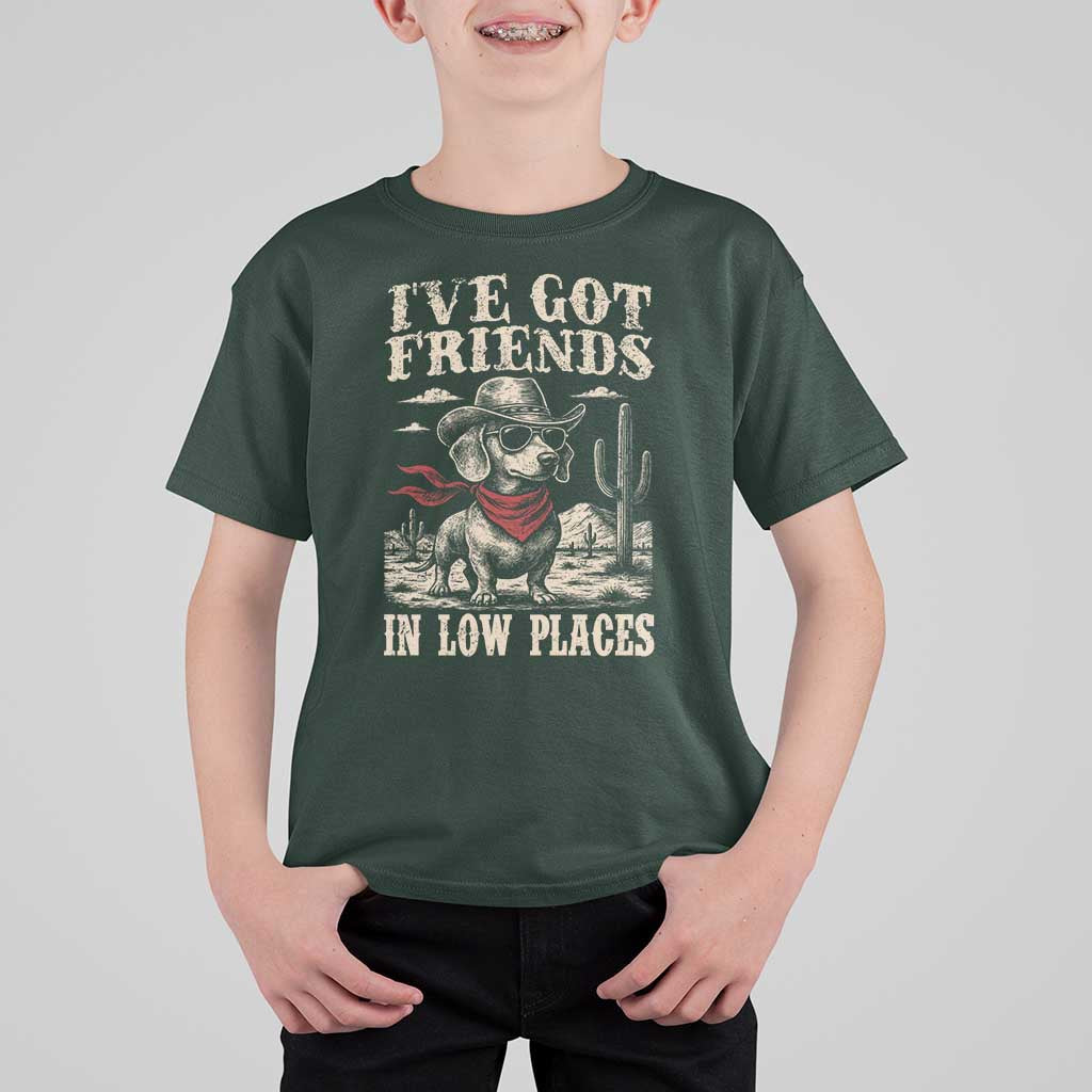Funny Dachshund Cowboy T Shirt For Kid Ive Got Friends In Low Places - Wonder Print Shop