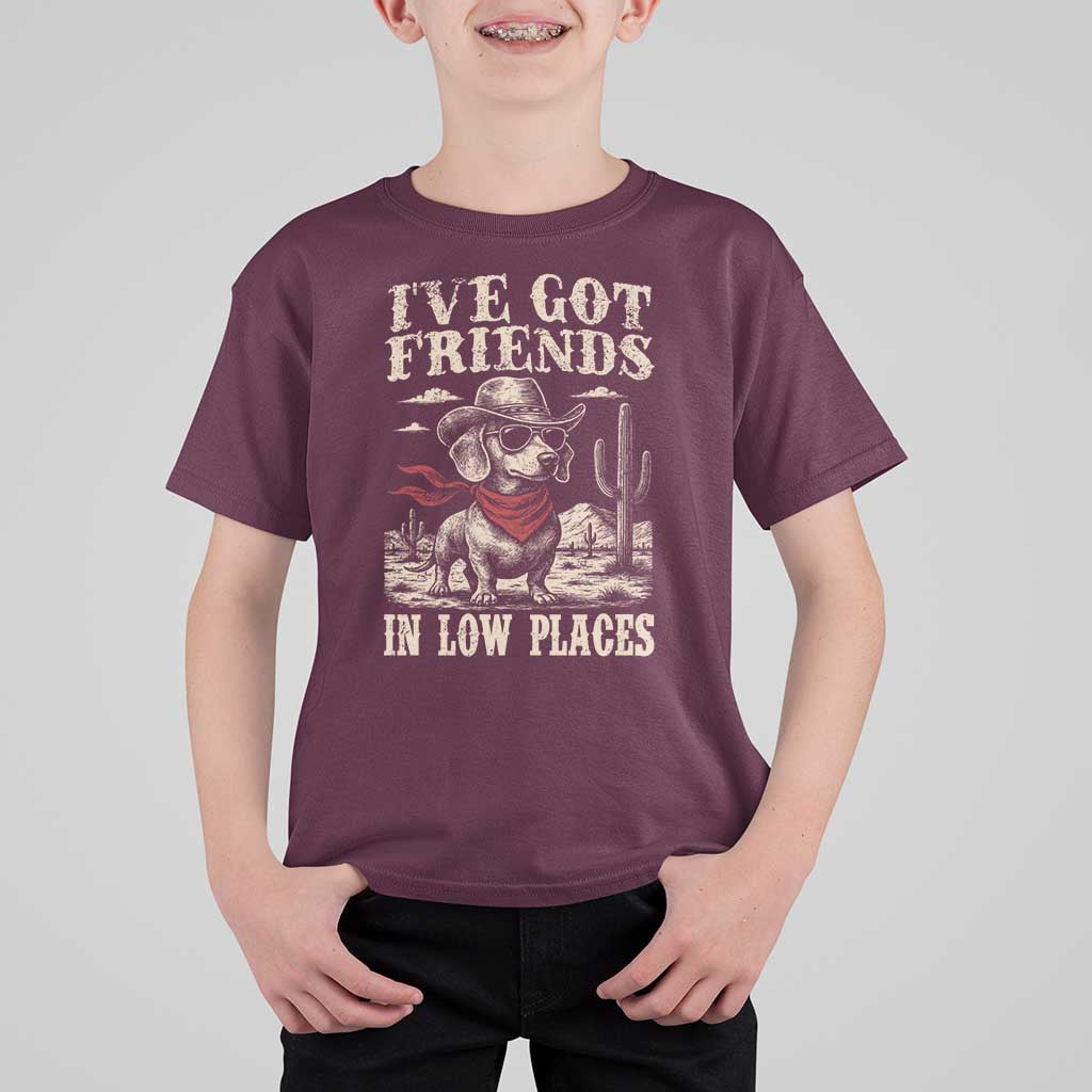 Funny Dachshund Cowboy T Shirt For Kid Ive Got Friends In Low Places - Wonder Print Shop