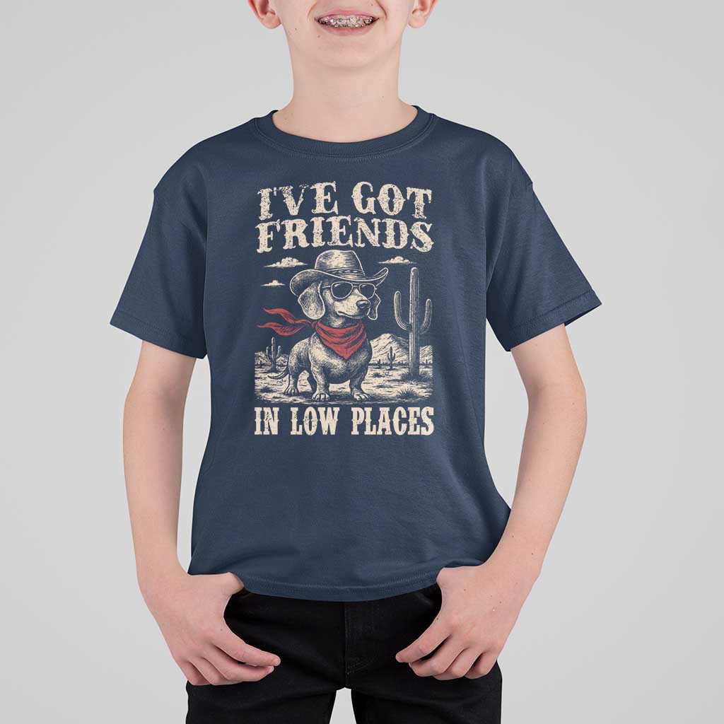 Funny Dachshund Cowboy T Shirt For Kid Ive Got Friends In Low Places - Wonder Print Shop