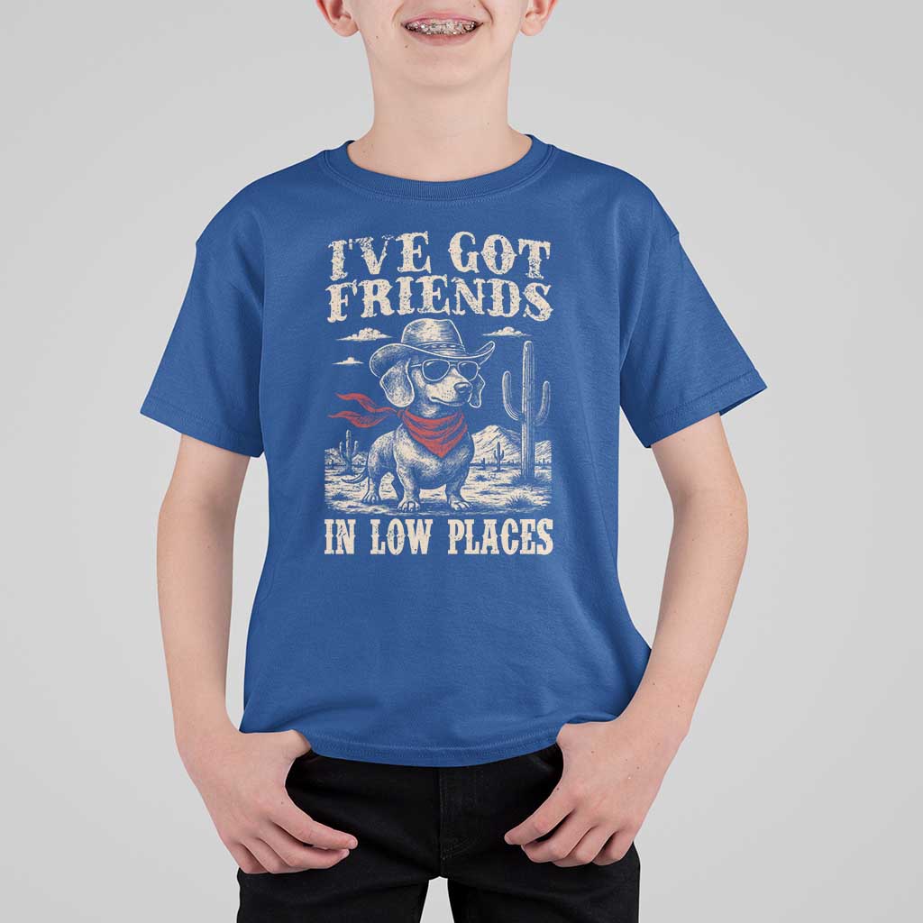 Funny Dachshund Cowboy T Shirt For Kid Ive Got Friends In Low Places - Wonder Print Shop