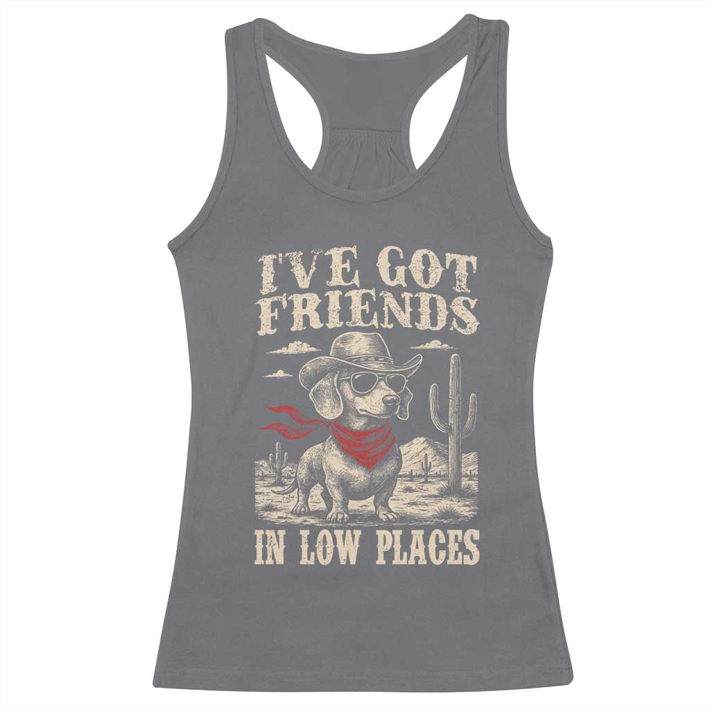 Funny Dachshund Cowboy Racerback Tank Top Ive Got Friends In Low Places - Wonder Print Shop