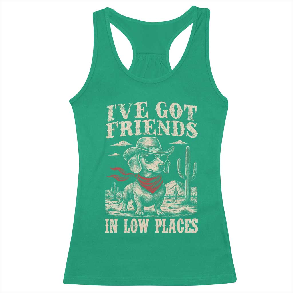 Funny Dachshund Cowboy Racerback Tank Top Ive Got Friends In Low Places - Wonder Print Shop
