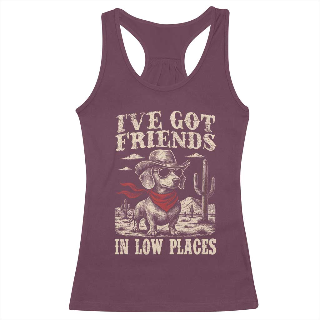Funny Dachshund Cowboy Racerback Tank Top Ive Got Friends In Low Places - Wonder Print Shop