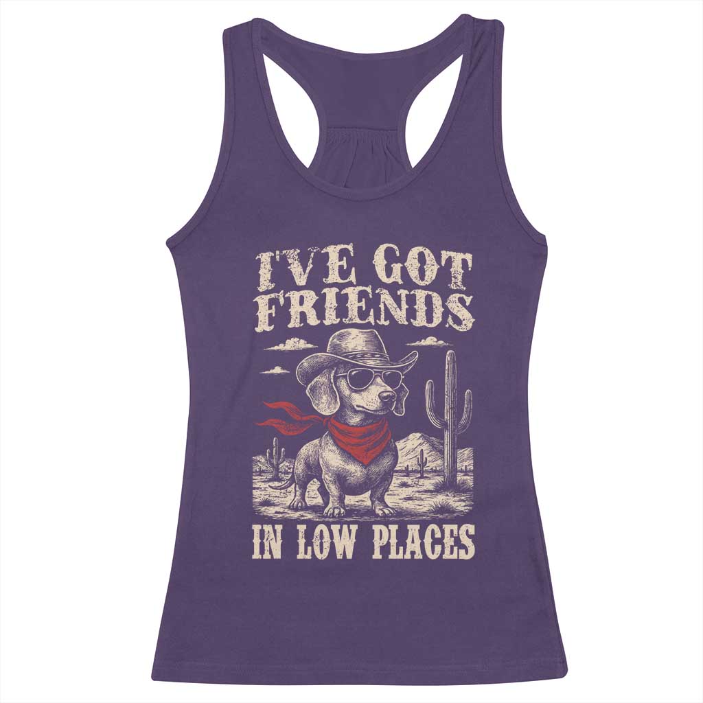 Funny Dachshund Cowboy Racerback Tank Top Ive Got Friends In Low Places - Wonder Print Shop