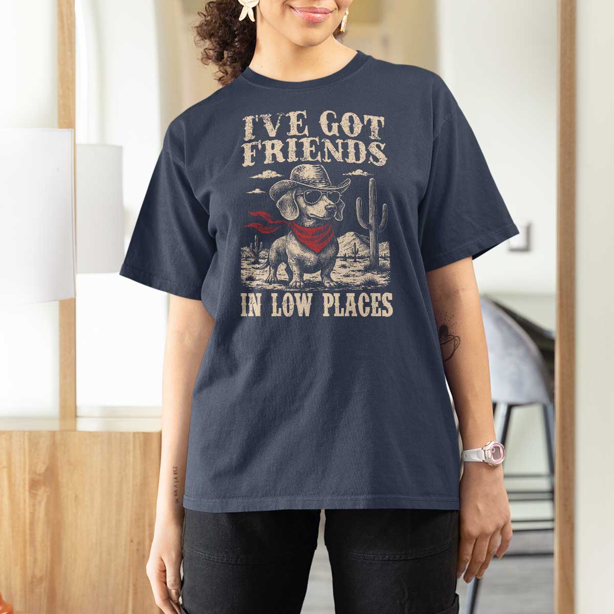 Funny Dachshund Cowboy T Shirt For Women Ive Got Friends In Low Places - Wonder Print Shop