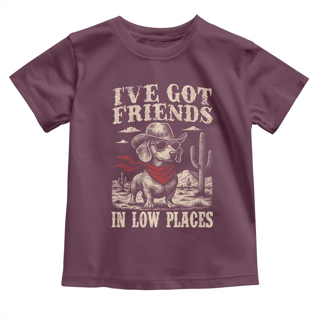 Funny Dachshund Cowboy Toddler T Shirt Ive Got Friends In Low Places - Wonder Print Shop