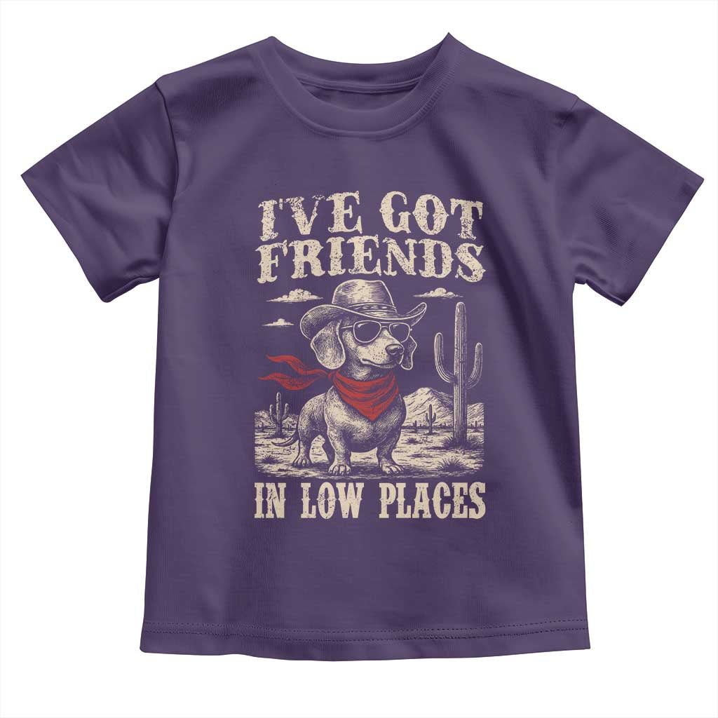 Funny Dachshund Cowboy Toddler T Shirt Ive Got Friends In Low Places - Wonder Print Shop