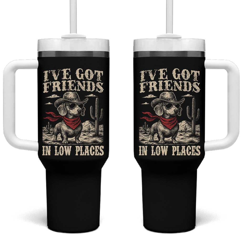 Funny Dachshund Cowboy Tumbler With Handle Ive Got Friends In Low Places - Wonder Print Shop