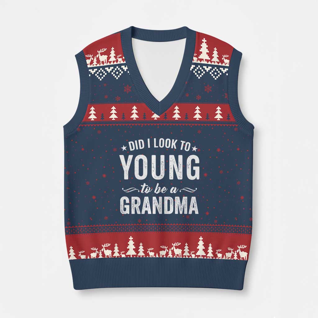 Funny Grandma V-Neck Knit Sweater Vest Did I Look Too Young To Be A Grandma - Wonder Print Shop