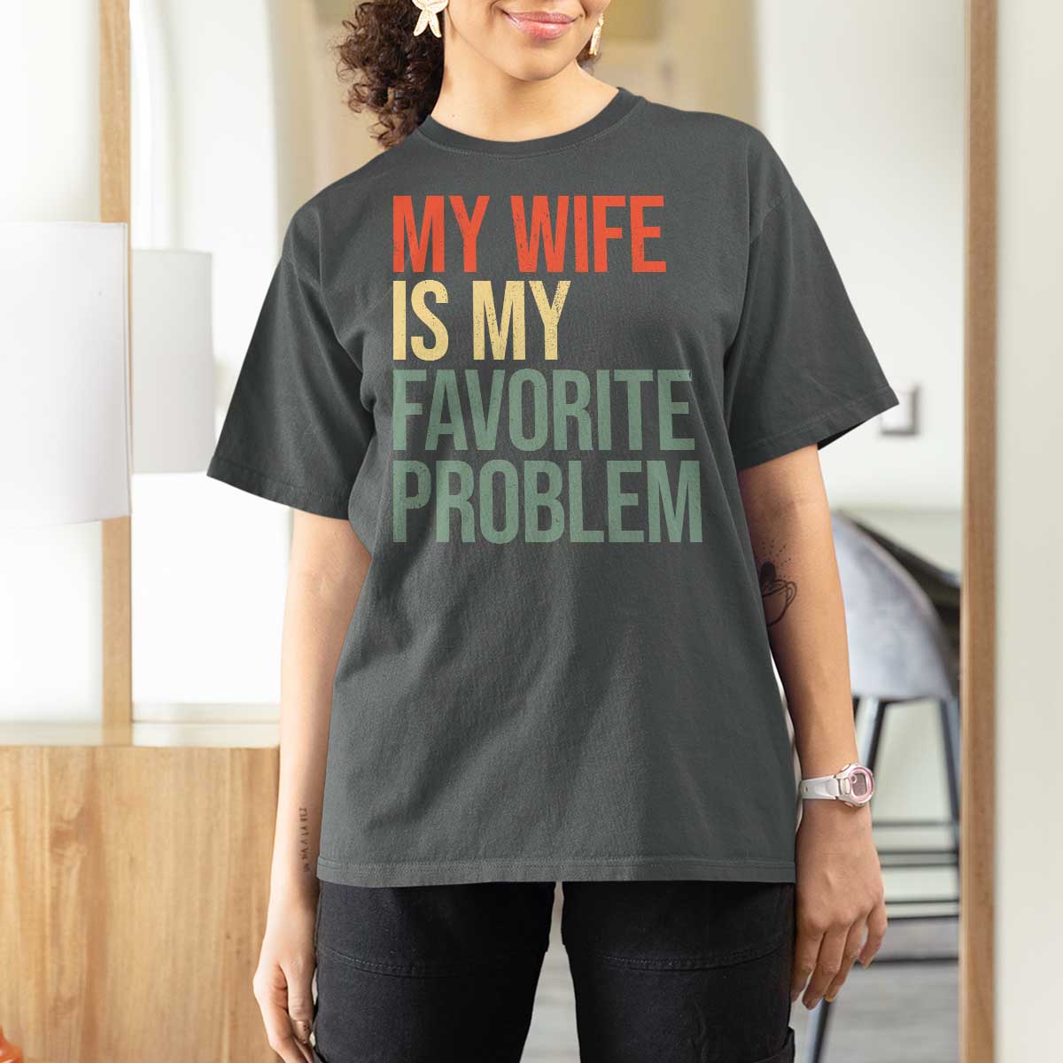My Wife Is My Favorite Problem Funny T Shirt For Women Retro 70s Husband Graphic