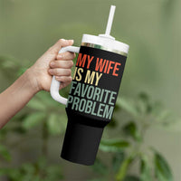 My Wife Is My Favorite Problem Funny Tumbler With Handle Retro 70s Husband Graphic