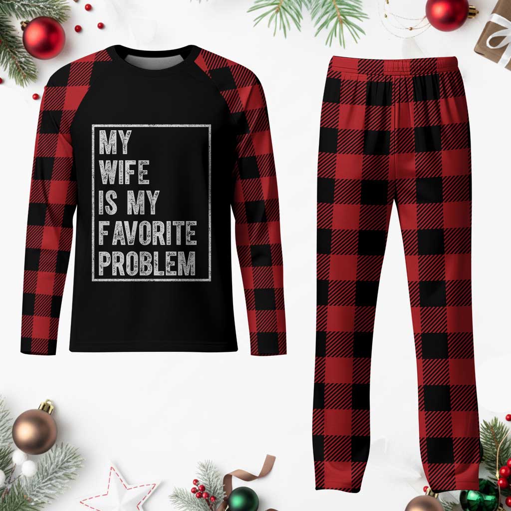 My Wife Is My Favorite Problem Funny Husband Plaid Pajama Set Distressed Graphic