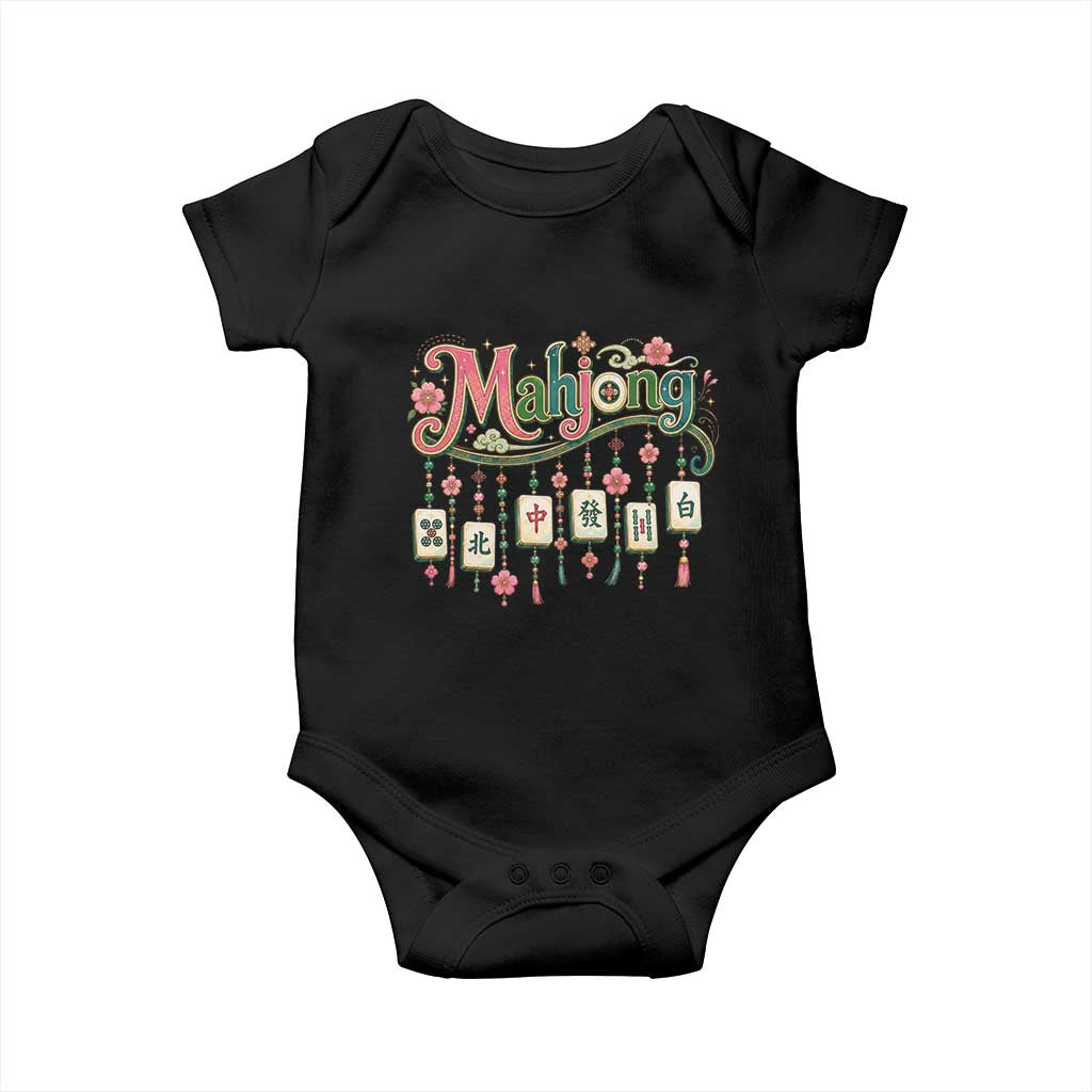 Funny Mahjong Lovers Baby Onesie Funny Mahjong Lovers Chinese Game Floral Vintage Aesthetic Graphic