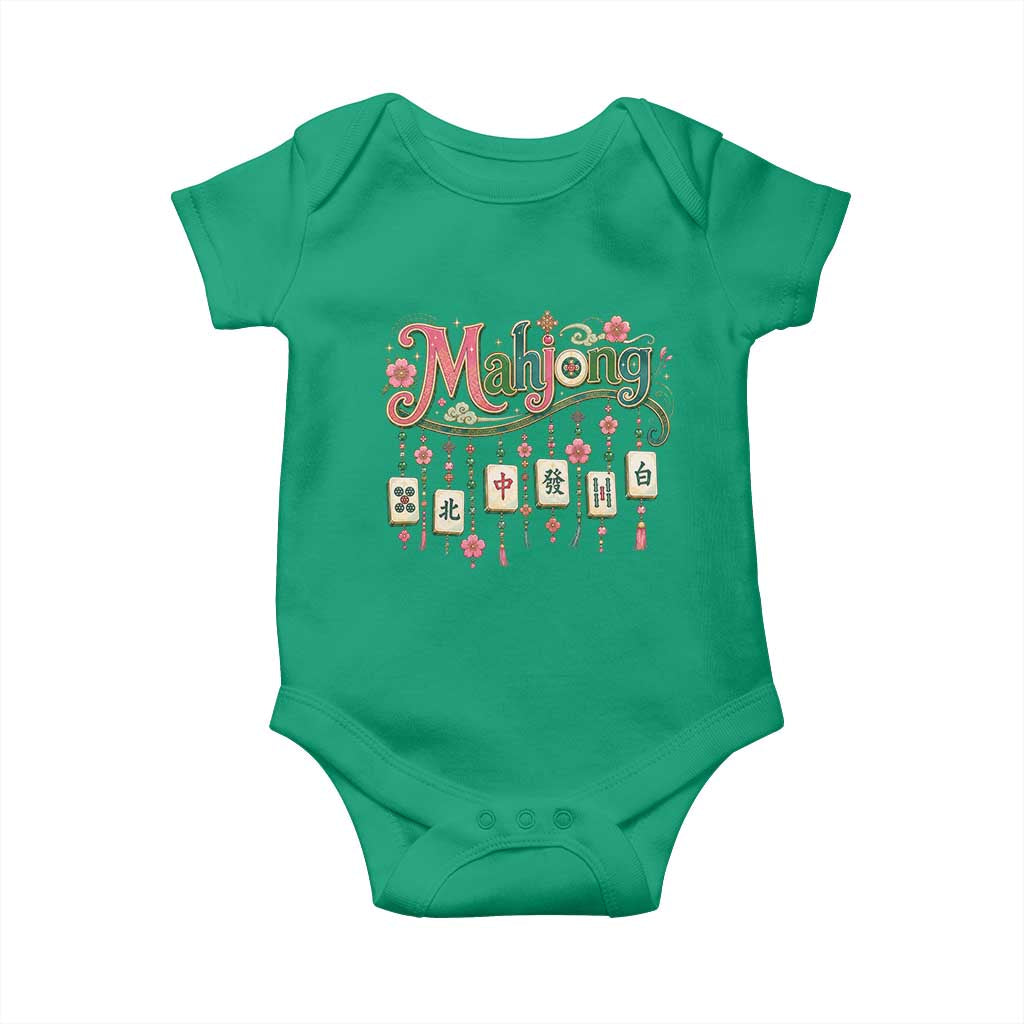 Funny Mahjong Lovers Baby Onesie Funny Mahjong Lovers Chinese Game Floral Vintage Aesthetic Graphic