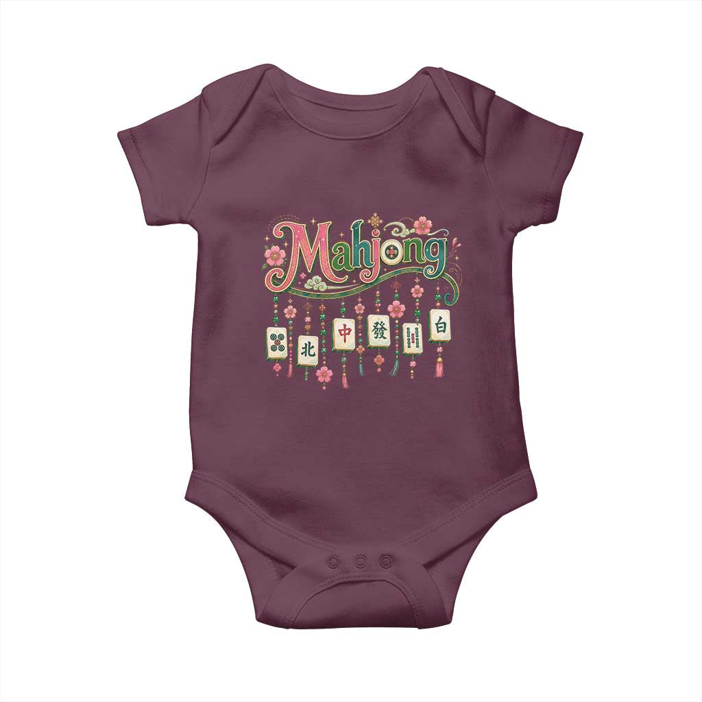 Funny Mahjong Lovers Baby Onesie Funny Mahjong Lovers Chinese Game Floral Vintage Aesthetic Graphic