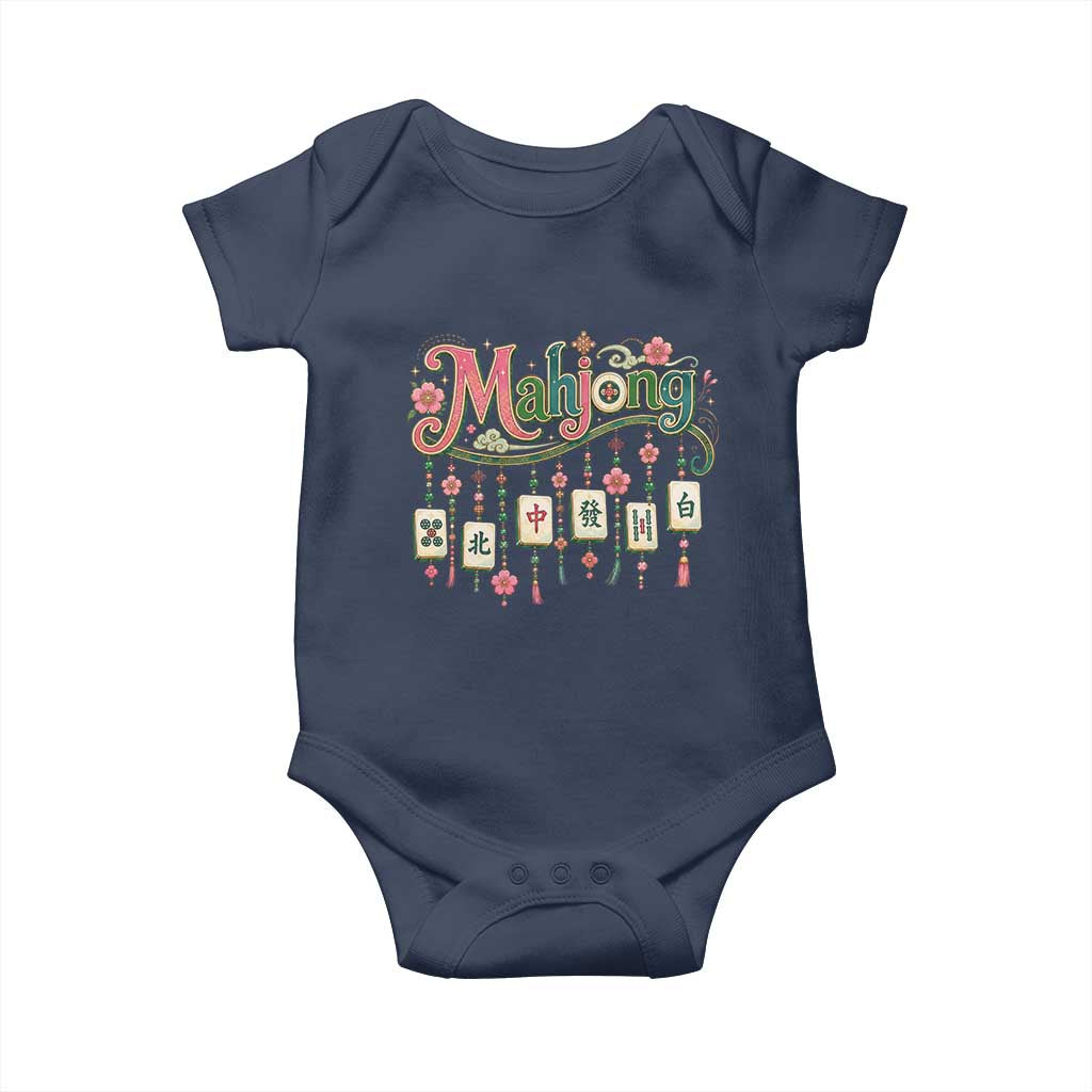 Funny Mahjong Lovers Baby Onesie Funny Mahjong Lovers Chinese Game Floral Vintage Aesthetic Graphic