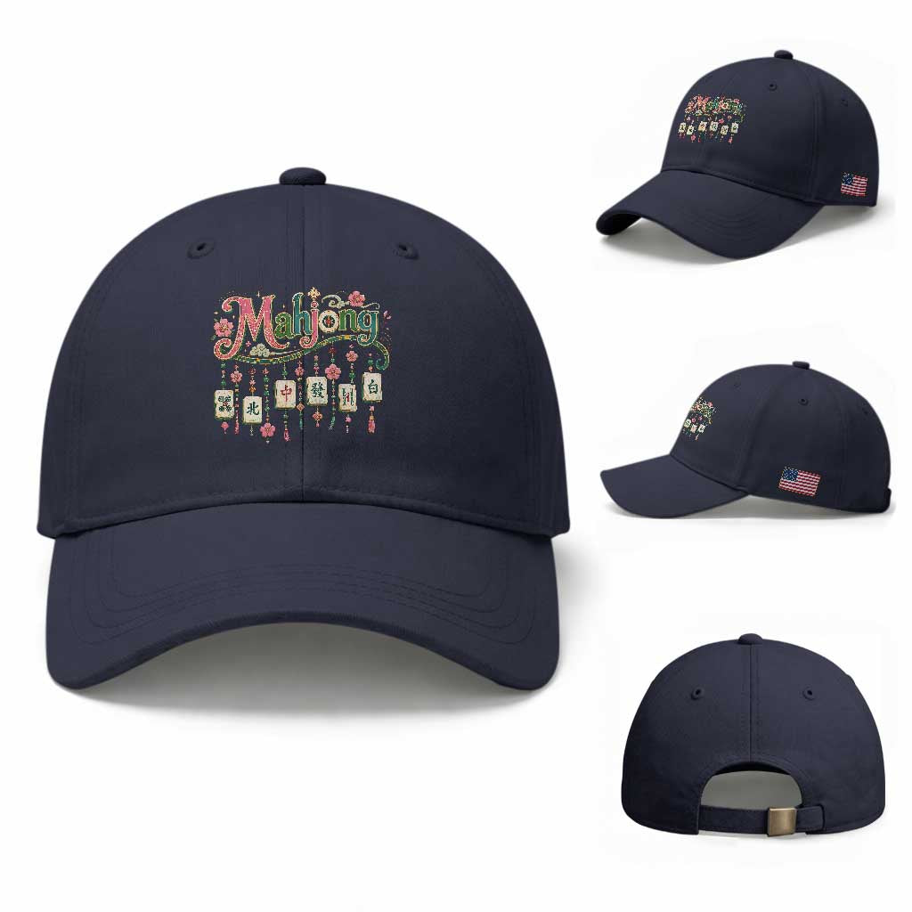 Funny Mahjong Lovers Baseball Cap Funny Mahjong Lovers Chinese Game Floral Vintage Aesthetic Graphic