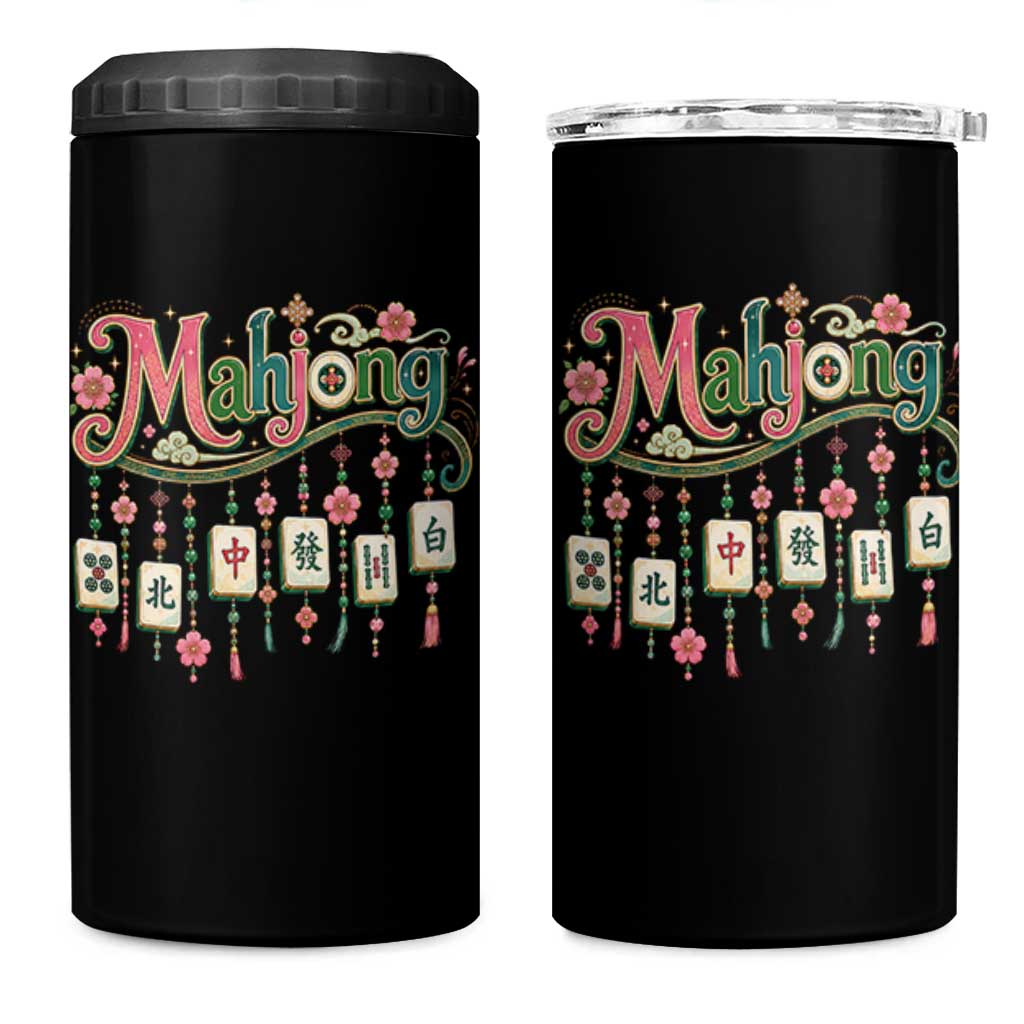 Funny Mahjong Lovers 4 in 1 Can Cooler Tumbler Funny Mahjong Lovers Chinese Game Floral Vintage Aesthetic Graphic