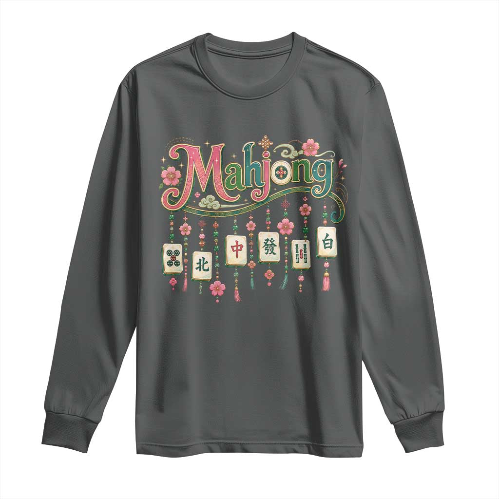 Funny Mahjong Lovers Long Sleeve Shirt Funny Mahjong Lovers Chinese Game Floral Vintage Aesthetic Graphic