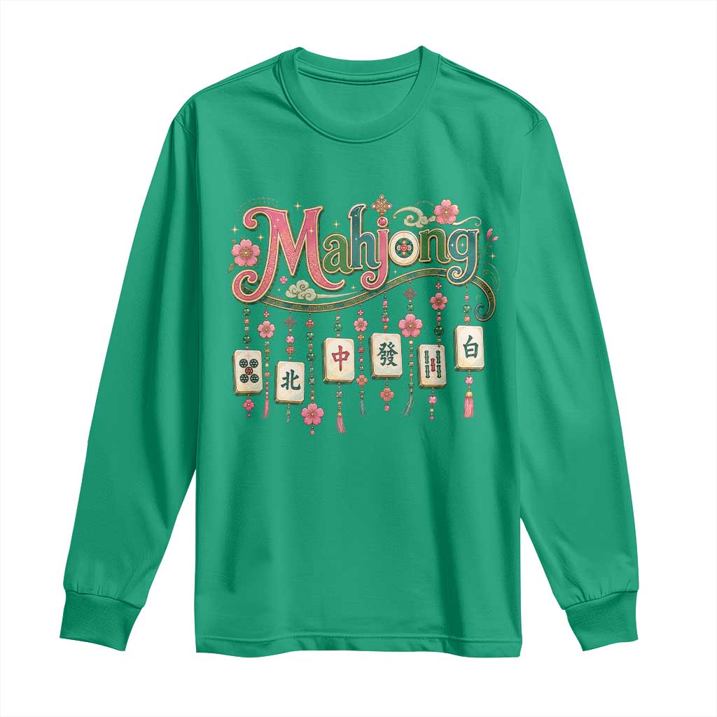 Funny Mahjong Lovers Long Sleeve Shirt Funny Mahjong Lovers Chinese Game Floral Vintage Aesthetic Graphic