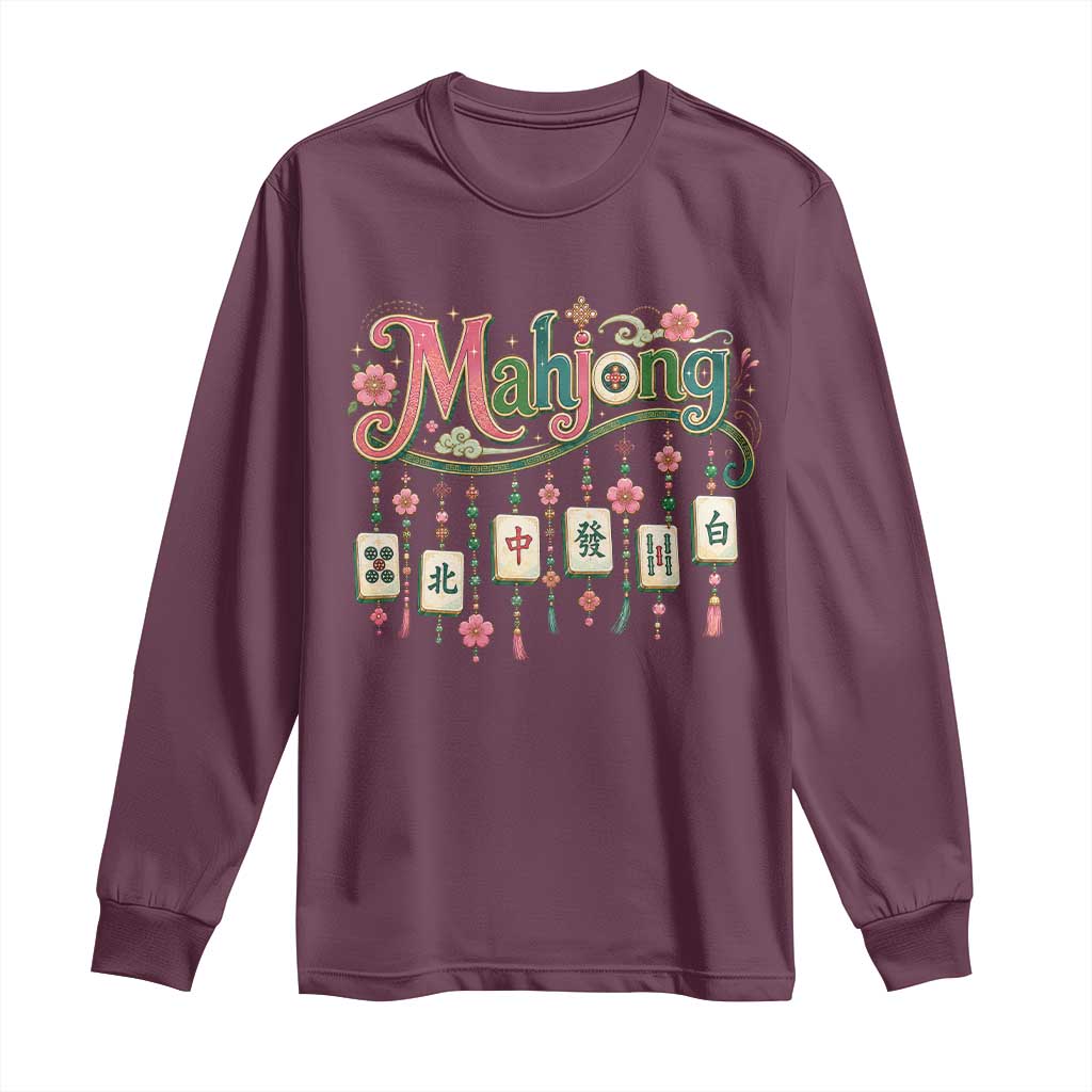 Funny Mahjong Lovers Long Sleeve Shirt Funny Mahjong Lovers Chinese Game Floral Vintage Aesthetic Graphic