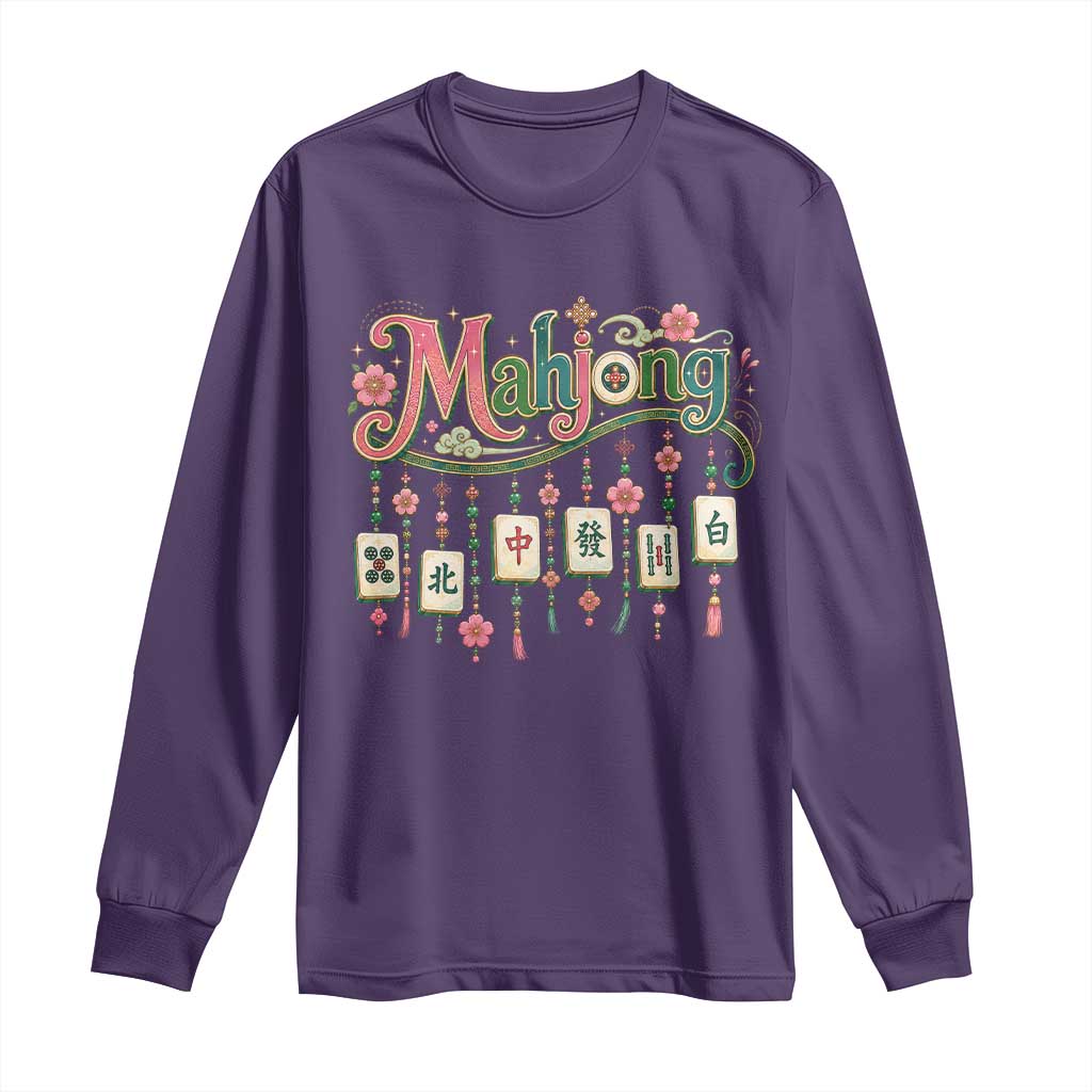 Funny Mahjong Lovers Long Sleeve Shirt Funny Mahjong Lovers Chinese Game Floral Vintage Aesthetic Graphic