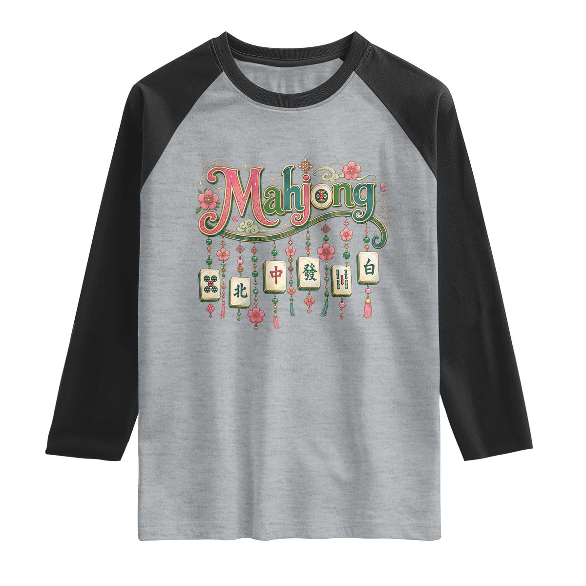 Funny Mahjong Lovers Raglan Shirt Funny Mahjong Lovers Chinese Game Floral Vintage Aesthetic Graphic
