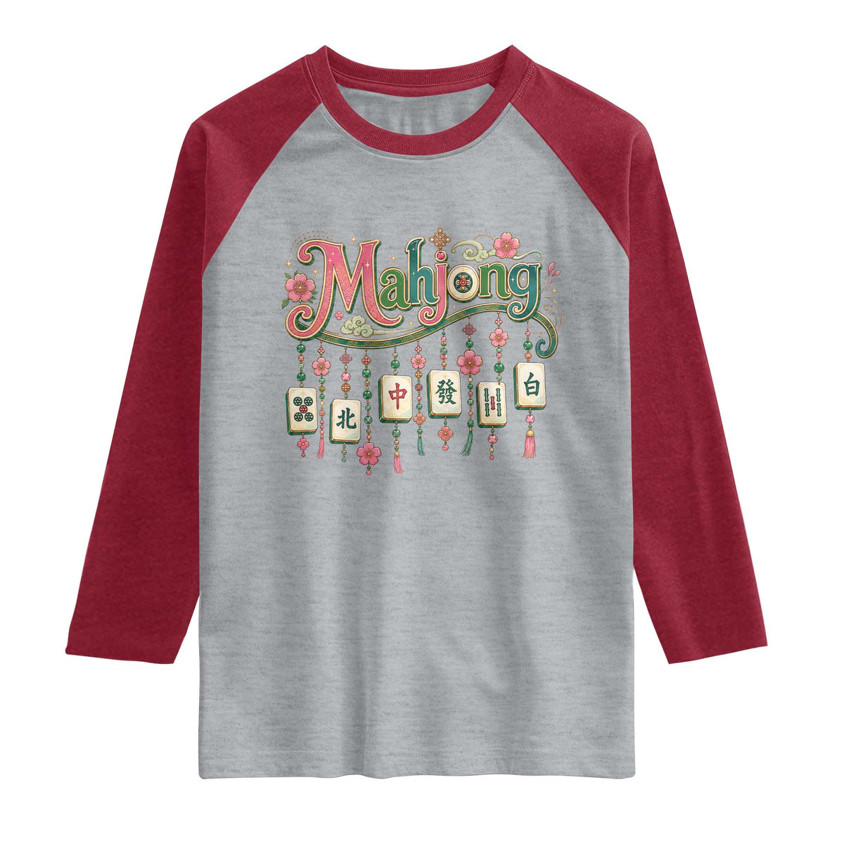 Funny Mahjong Lovers Raglan Shirt Funny Mahjong Lovers Chinese Game Floral Vintage Aesthetic Graphic