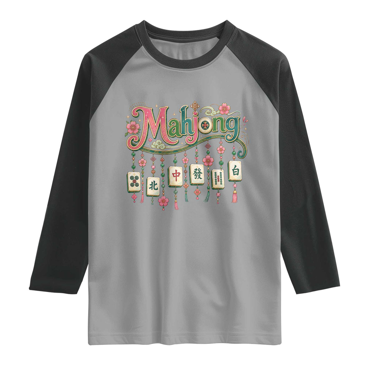 Funny Mahjong Lovers Raglan Shirt Funny Mahjong Lovers Chinese Game Floral Vintage Aesthetic Graphic