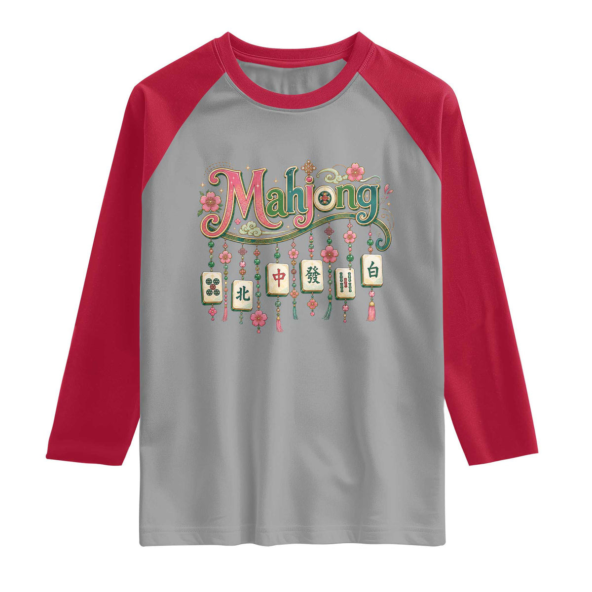 Funny Mahjong Lovers Raglan Shirt Funny Mahjong Lovers Chinese Game Floral Vintage Aesthetic Graphic