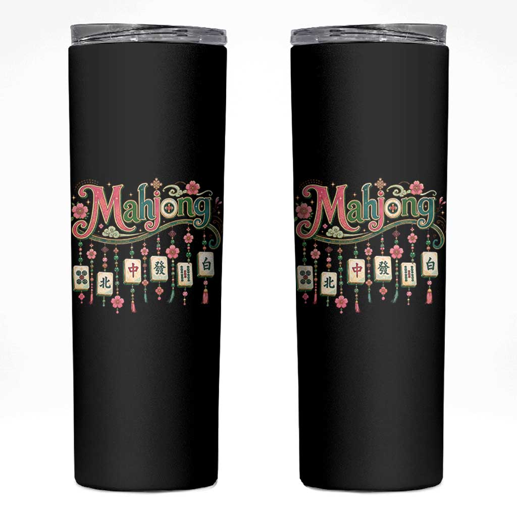 Funny Mahjong Lovers Skinny Tumbler Funny Mahjong Lovers Chinese Game Floral Vintage Aesthetic Graphic