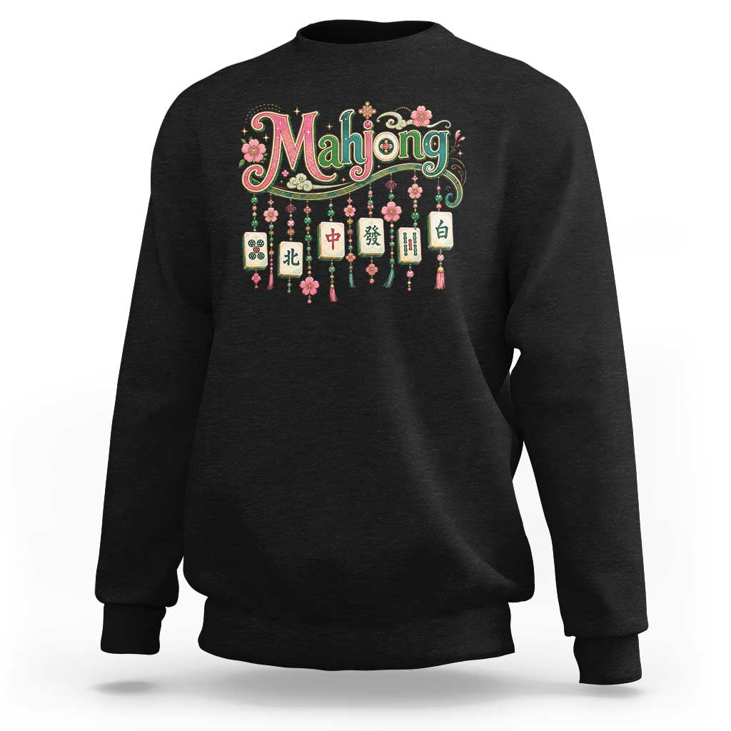 Funny Mahjong Lovers Sweatshirt Funny Mahjong Lovers Chinese Game Floral Vintage Aesthetic Graphic