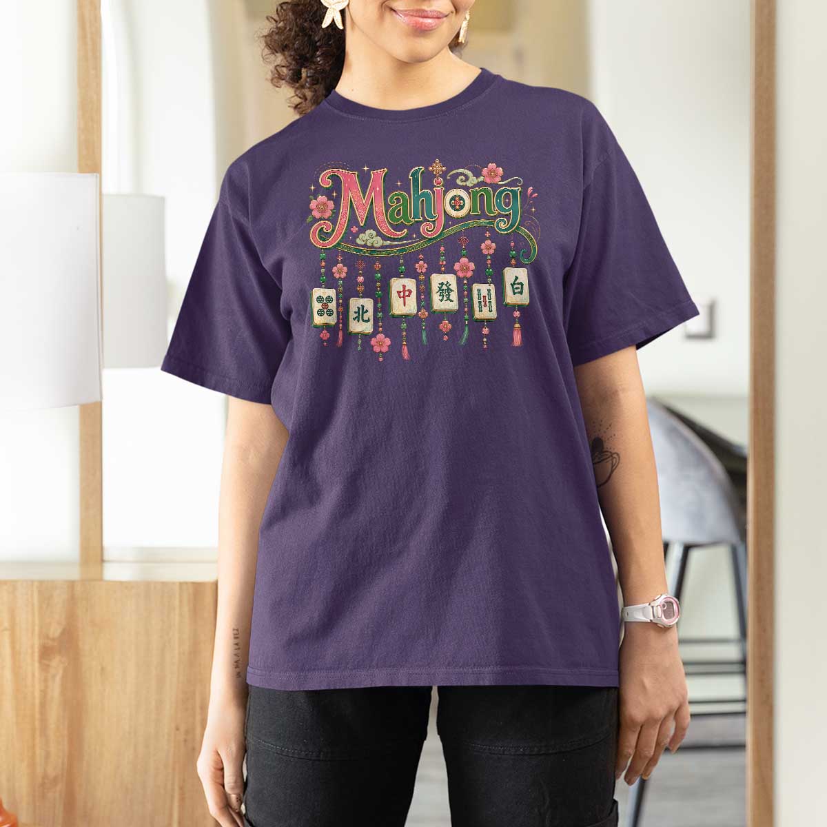 Funny Mahjong Lovers T Shirt For Women Funny Mahjong Lovers Chinese Game Floral Vintage Aesthetic Graphic
