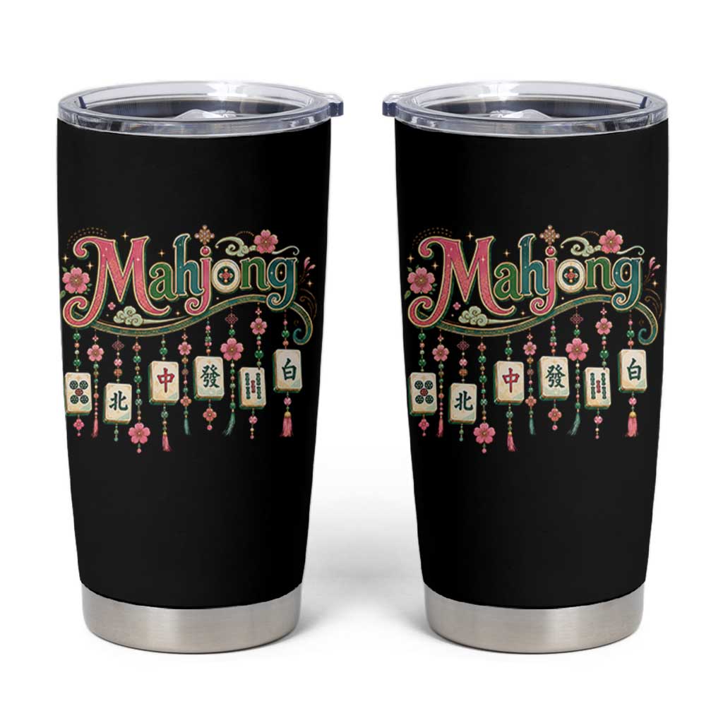 Funny Mahjong Lovers Tumbler Cup Funny Mahjong Lovers Chinese Game Floral Vintage Aesthetic Graphic