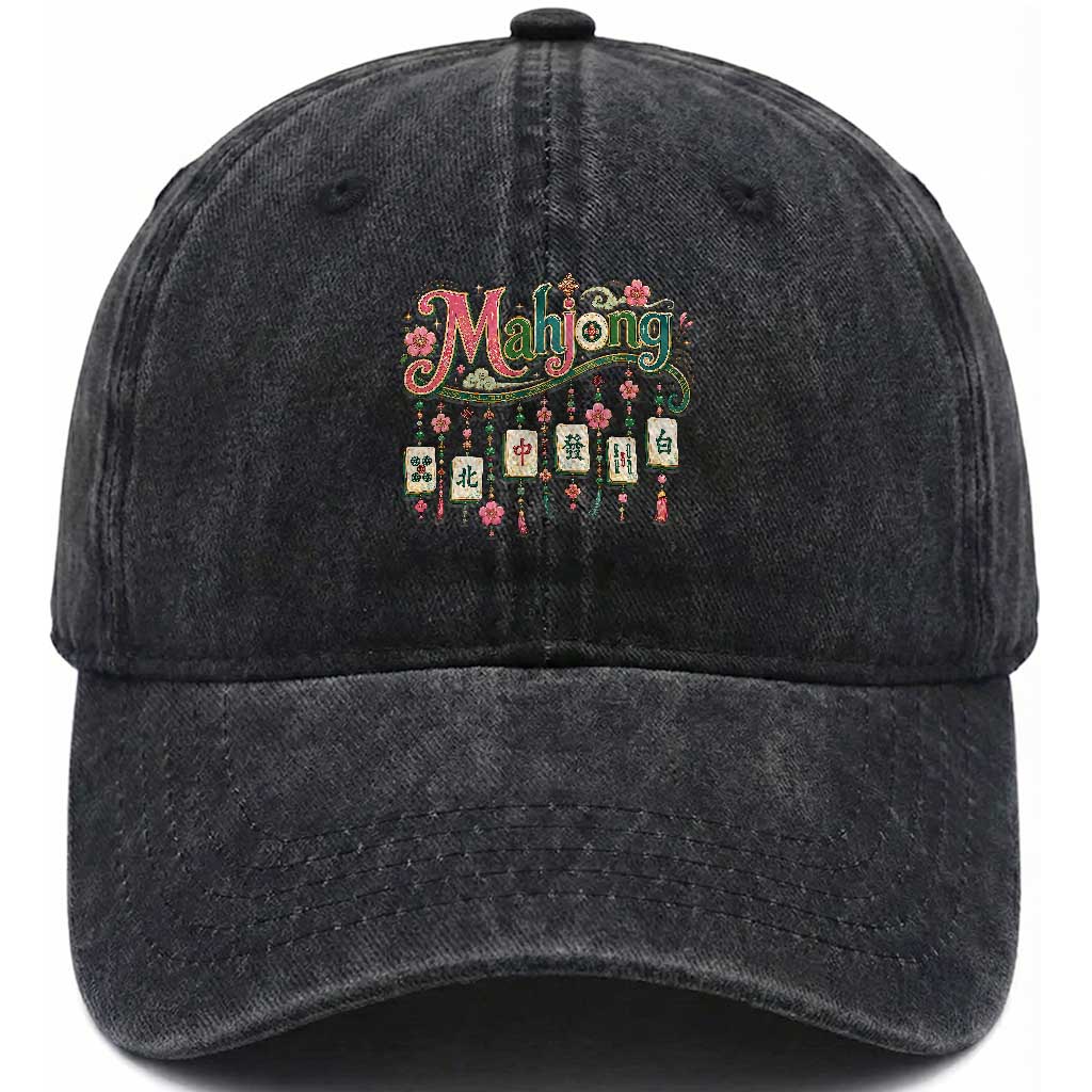 Funny Mahjong Lovers Washed Cotton Baseball Cap Funny Mahjong Lovers Chinese Game Floral Vintage Aesthetic Graphic