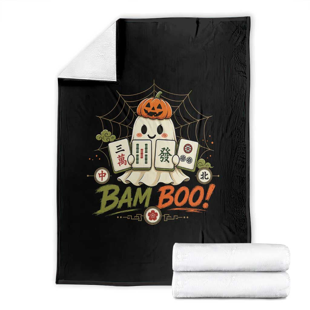 Halloween Ghost Playing Mahjong Spooky Boo Funny Costume Throw Blanket Mahjong Lover Gift