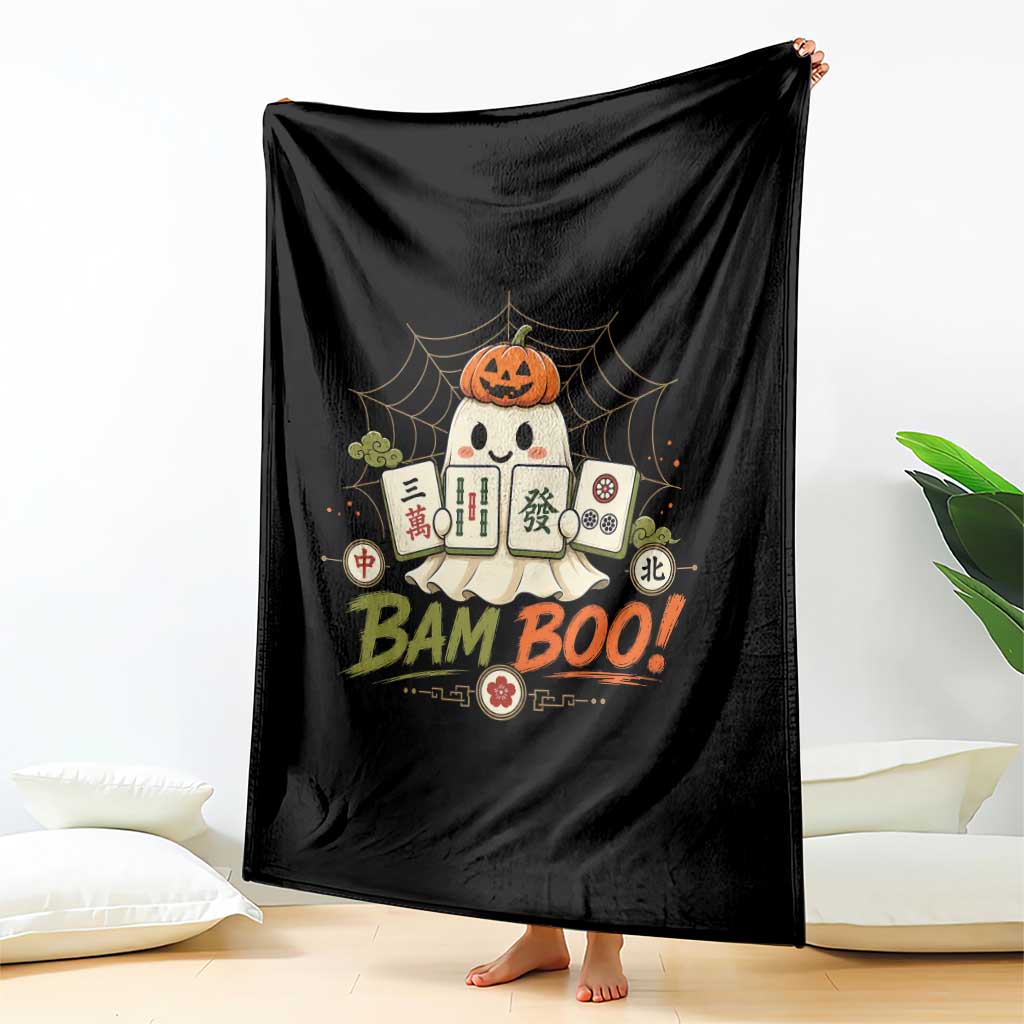 Halloween Ghost Playing Mahjong Spooky Boo Funny Costume Throw Blanket Mahjong Lover Gift